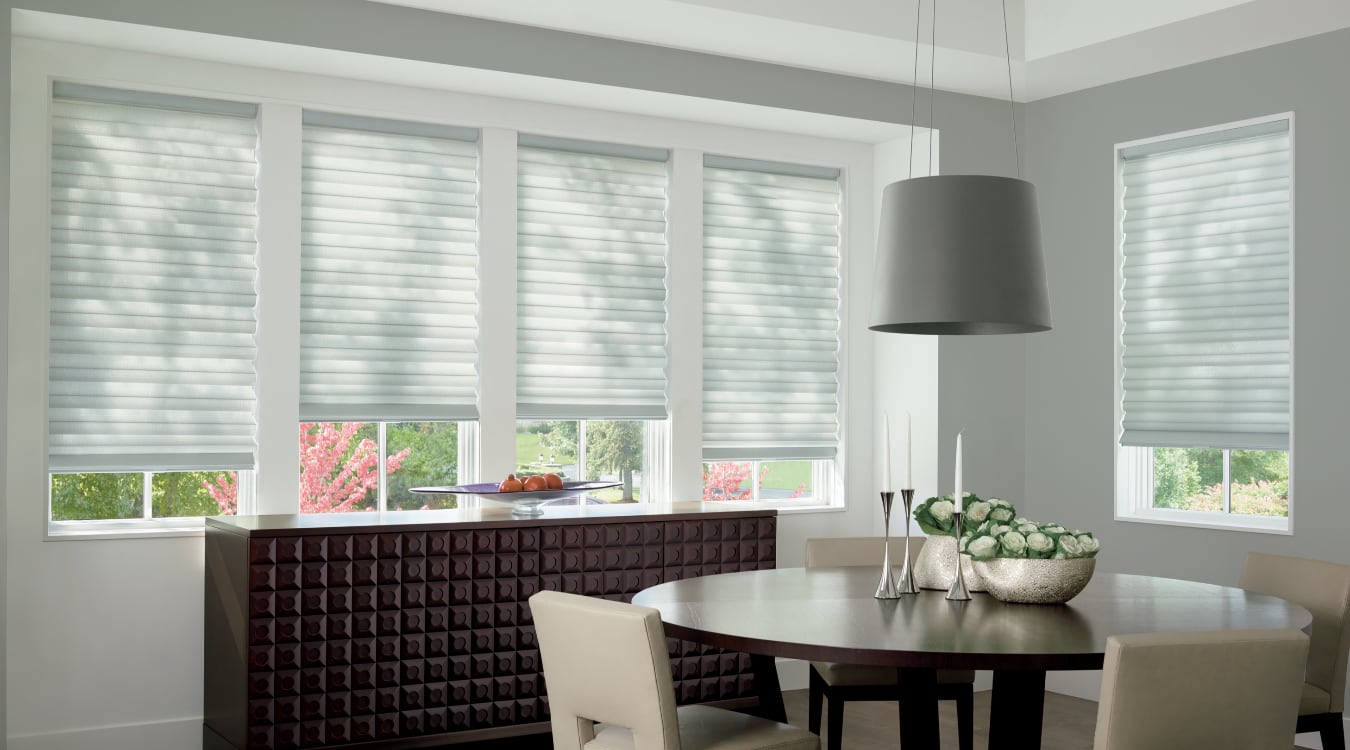 Cordless motorized shades in a Raleigh dining room